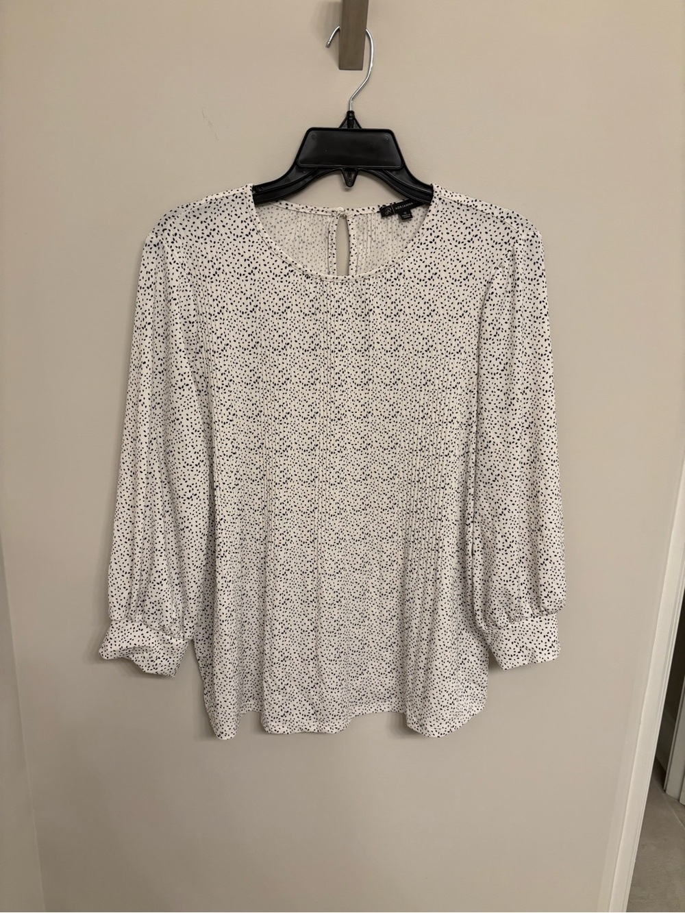 Adrianna Papell Black Dot Print White Blouse